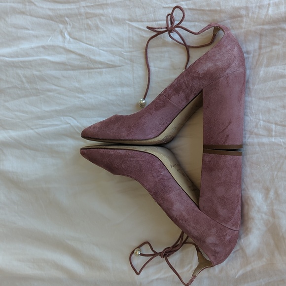 Kate Spade New York Gena Suede Block Heel Pumps with Pearl Detail In Blush Pink - Picture 5 of 11